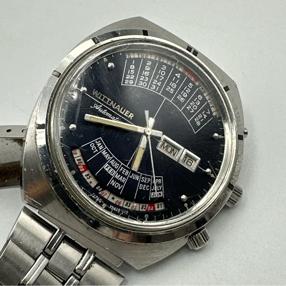 Wittnauer 2000 Stainless Steel Automatic Men's Watch W102 Blue Dial 1970s‎